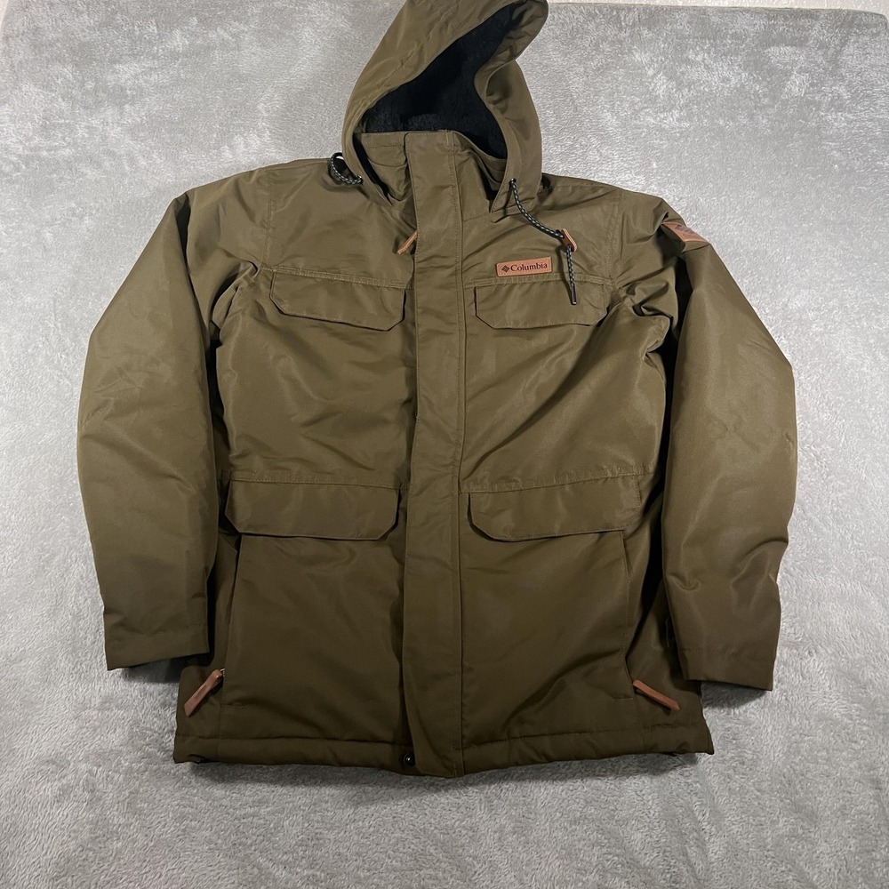 Columbia Canyon Jacket Men Small Olive Green Hooded Sherpa Lined Insulated Parka
